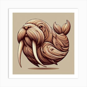 Stylized Wooden Walrus Illustration 1 Art Print