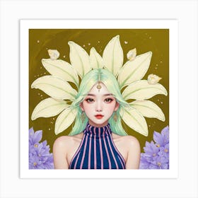 Asian Girl With Flowers 8 Art Print