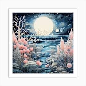 Full Moon Over The Water Art Print