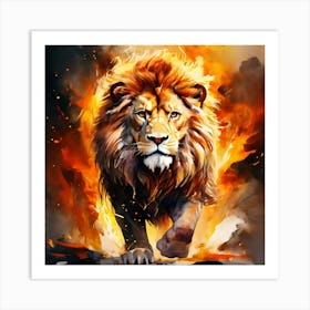 Lion In Flames Art Print