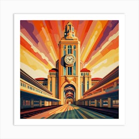 Art Deco train station from the glamorous era of train travel Art Print