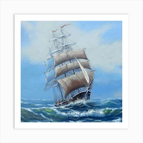 Sailing Ship In Rough Seas Art Print