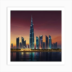 Dubai Skyline At Dusk 1 Art Print