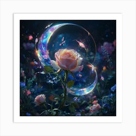 Moon And Roses Art Print