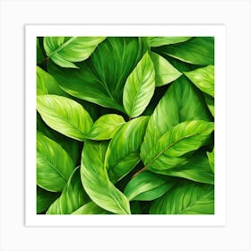 Seamless Green Leaves Pattern Art Print