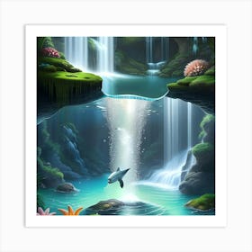 Dolphin In The Waterfall Art Print