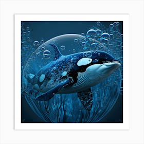 Orca dark black whale orca white dots orca_design Art Print