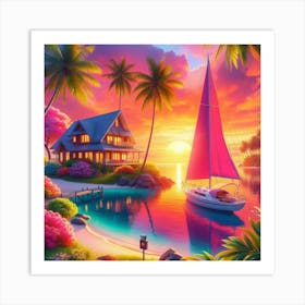 Sunset Sailboat Art Print