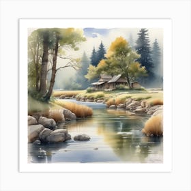 Cabin By The River 3 Art Print