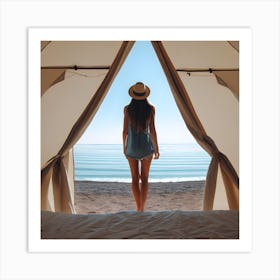 Woman Looking Out Of A Tent Art Print