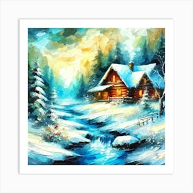 Oil Texture Log Cabin 4 1 Art Print