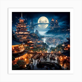 Cyberpunk city at night 3 Art Print