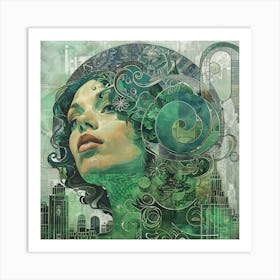 Woman With Green Hair Art Print