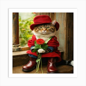 Cat In Red Coat Art Print