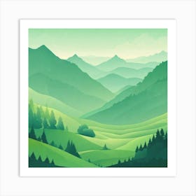 Misty mountains background in green tone 44 Art Print