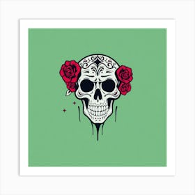 Sugar Skull With Roses 1 Art Print