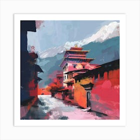 Street In Bhutan Art Print