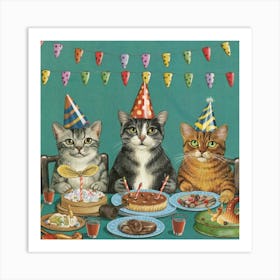 Feline Fiesta Print Art Depict A Hilarious Cat Party Featuring Feline Friends Wearing Party Hats, Playing Musical Mice, And Enjoying A Feast Of Fish And Treats Art Print