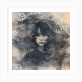 Ink & Watercolour Gothic Woman, Japanese Horror Art Print