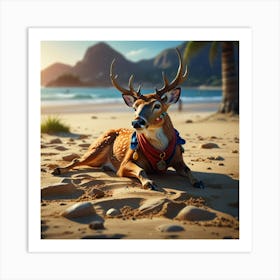 Deer On The Beach 8 Art Print