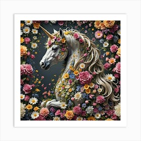 Unicorn With Flowers Art Print