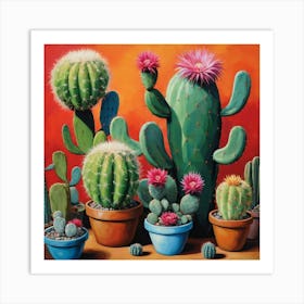 Cactus Painting Maximalist Still Life Woolly Torch Cactus art print 1 Art Print