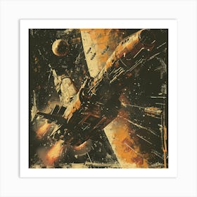 Retro Spaceship In Space Scene Art Print