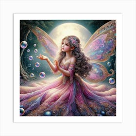 Fairy Child Plyaing With Bubbles 3 Art Print