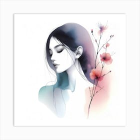 Portrait Of A Woman With Flowers 8 Art Print