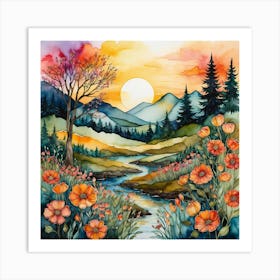 Poppies At Sunset Art Print