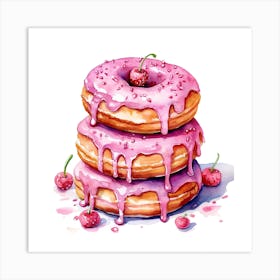 Stack Of Strawberry Donuts 1 Art Print