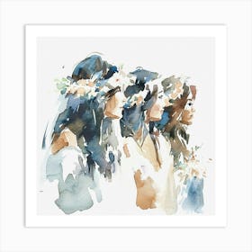 Watercolor Bride And Bridesmaids 17 Art Print