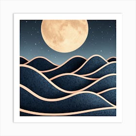 Moon And Waves 40 Art Print