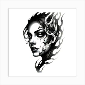 Woman With Flames On Her Face Art Print