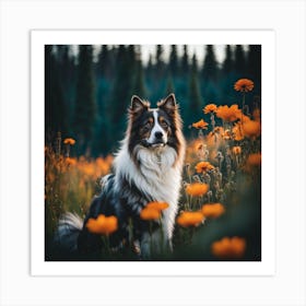 Dog In The Field Art Print