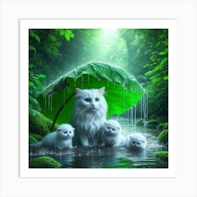 White Cats In The Rain Art Print