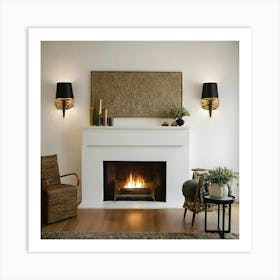 Modern Living Room With Fireplace 22 Art Print