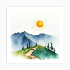 Watercolor Mountain Landscape Art Print