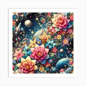 Flowers And Planets Art Print