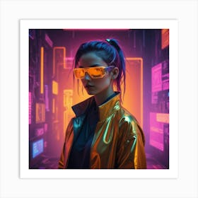 Futuristic Girl In Glasses Art Print