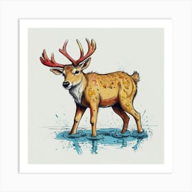 Deer Standing In Water Art Print