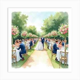 French Garden Party In Watercolor With Elegant Guests And Floral Arrangements 1 Art Print