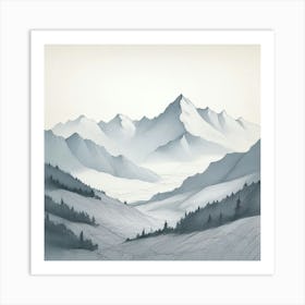 Mountain Ranges Simple Pencil Outlines Of Mountain Art Print