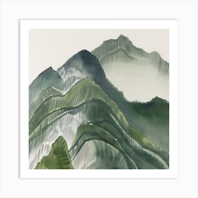 Japanese Watercolour Of Mount Ontake 5 Art Print