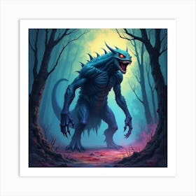 Monster In A Watercolor Abyss, Dark Yet Colorful And Haunting 1 Art Print