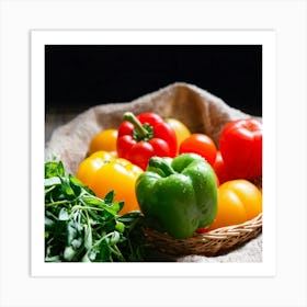 Assorted Vegetables Including Tomatoes Carrots Bell Peppers And Green Beans Harvested From A Gard (5) Art Print