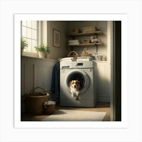 Dog In Washing Machine laundry room Art Print