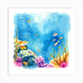 Watercolor Fishes And Corals Art Print