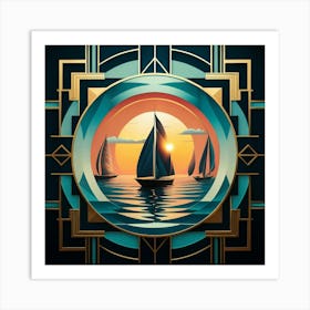 Sailboats At Sunset 11 Art Print