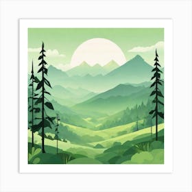 Misty mountains background in green tone 95 Art Print